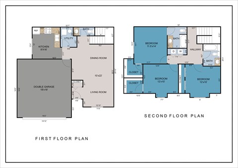 Floor plan for 3 beds, 2.5 baths, 1600 sqft